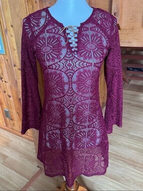 Bluet Size 2 swimsuit bikini Burgundy Lace Crochet Tunic Dress cover up XS